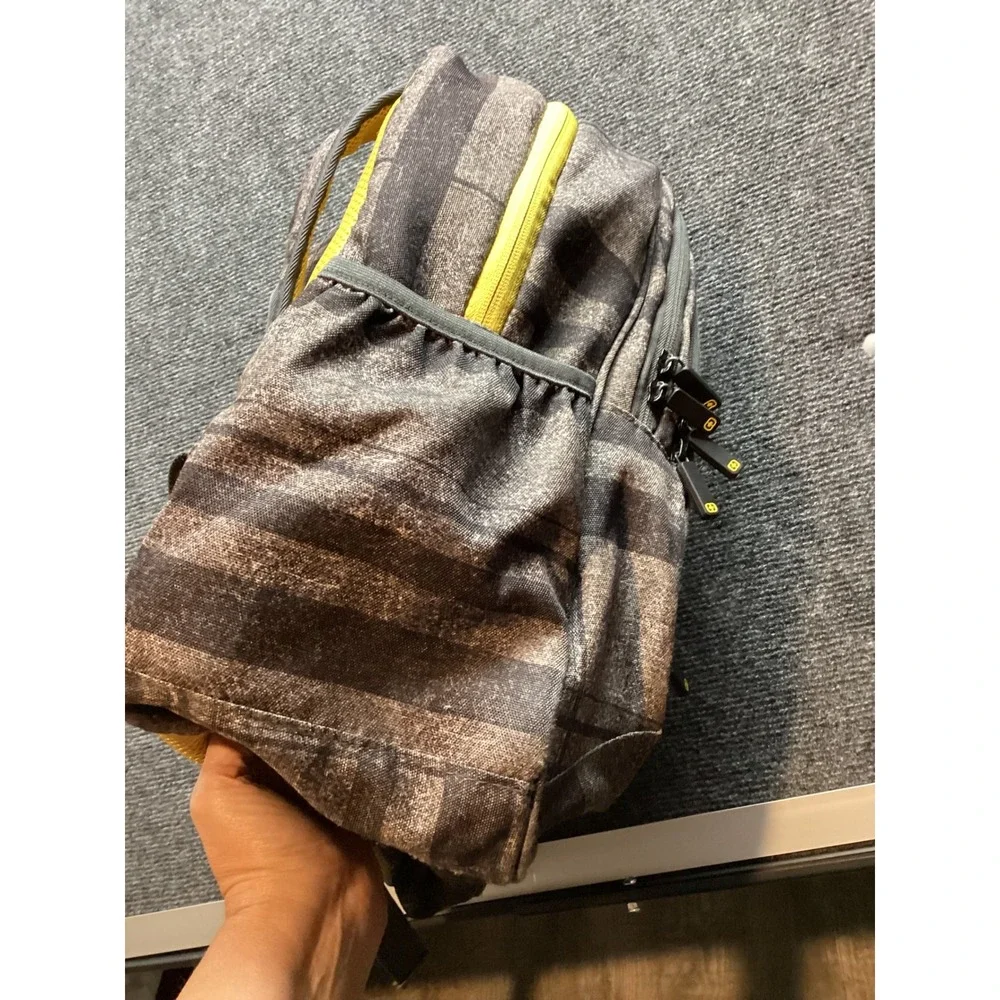 OGIO Backpack Grey Black Striped Yellow Accents School Travel Bag